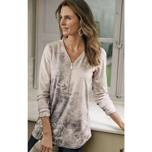 Soft Surroundings Women’s Floral Watercolor Half Zip Cozy Corinna Top